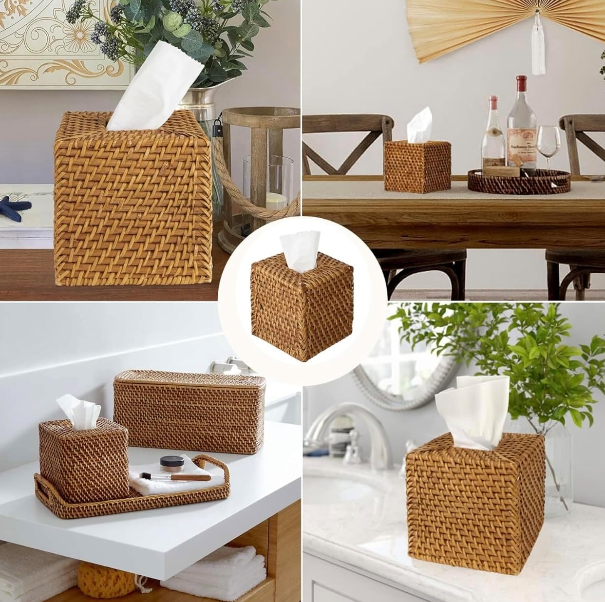 Woven Rattan Square Tissue Box Holder
