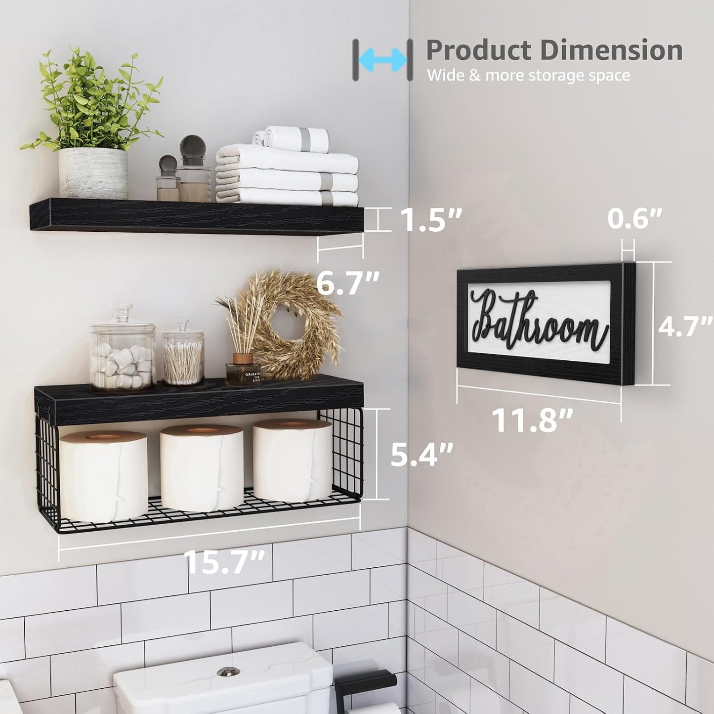 QEEIG ‎Bathroom Shelves Over Toilet - Paper Storage Wall Mounted Farmhouse Decor Decorations Aesthetic Décor Sign Small