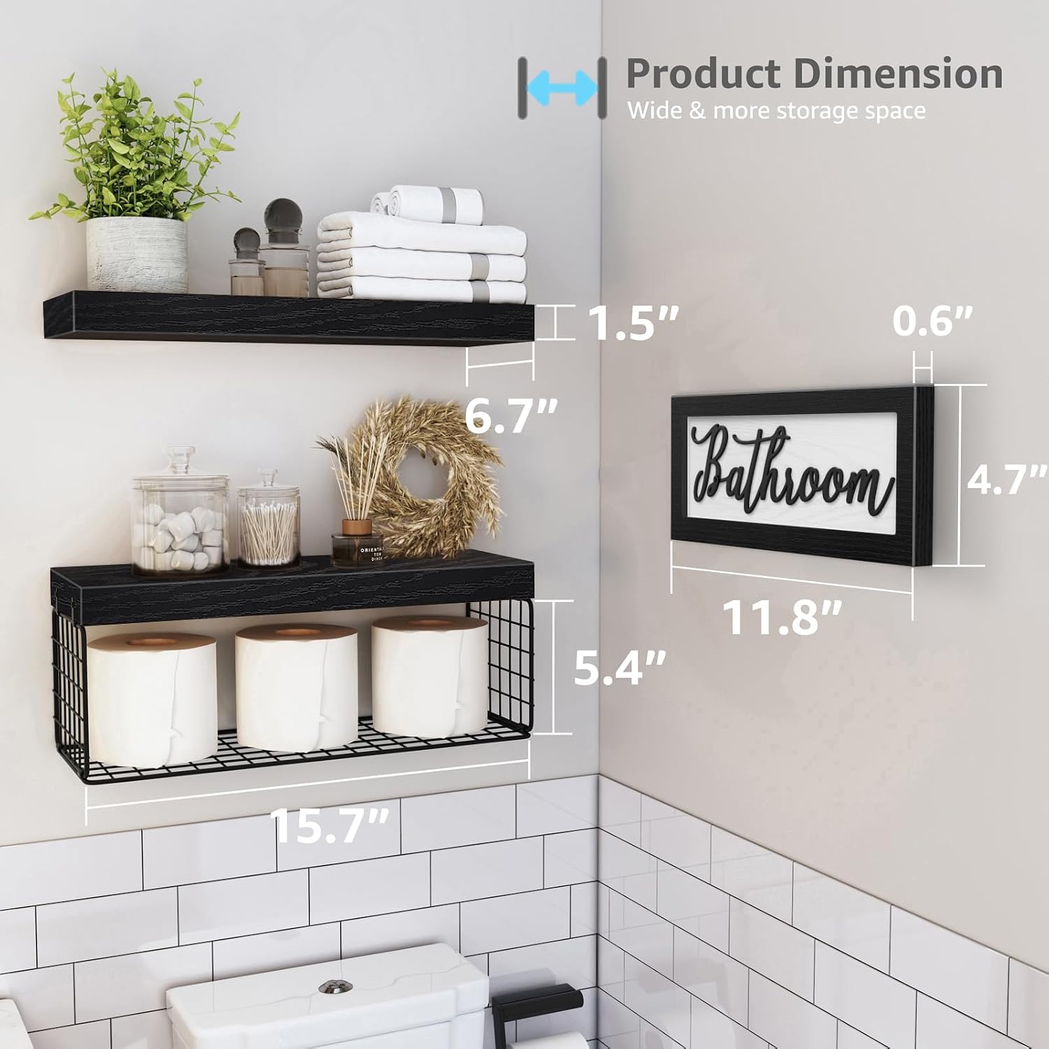 QEEIG ‎Bathroom Shelves Over Toilet - Paper Storage Wall Mounted Farmhouse Decor Decorations Aesthetic Décor Sign Small