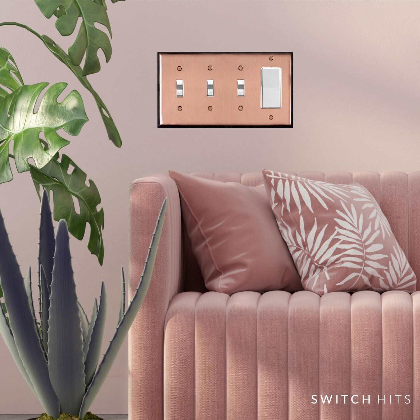 Pink Antique Copper Outlet Wall Plate | 3 Toggle - 1 GFI Rocker | 8.25" x 4.5" | Hand-Polished Brass Construction