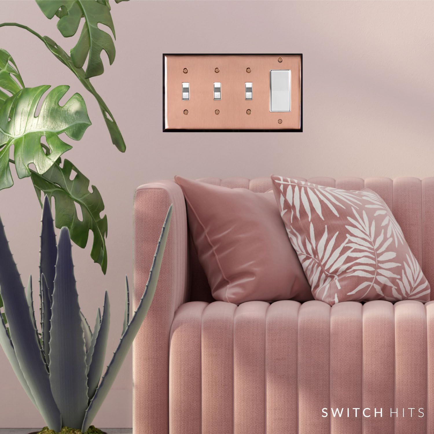 Pink Antique Copper Outlet Wall Plate | 3 Toggle - 1 GFI Rocker | 8.25" x 4.5" | Hand-Polished Brass Construction