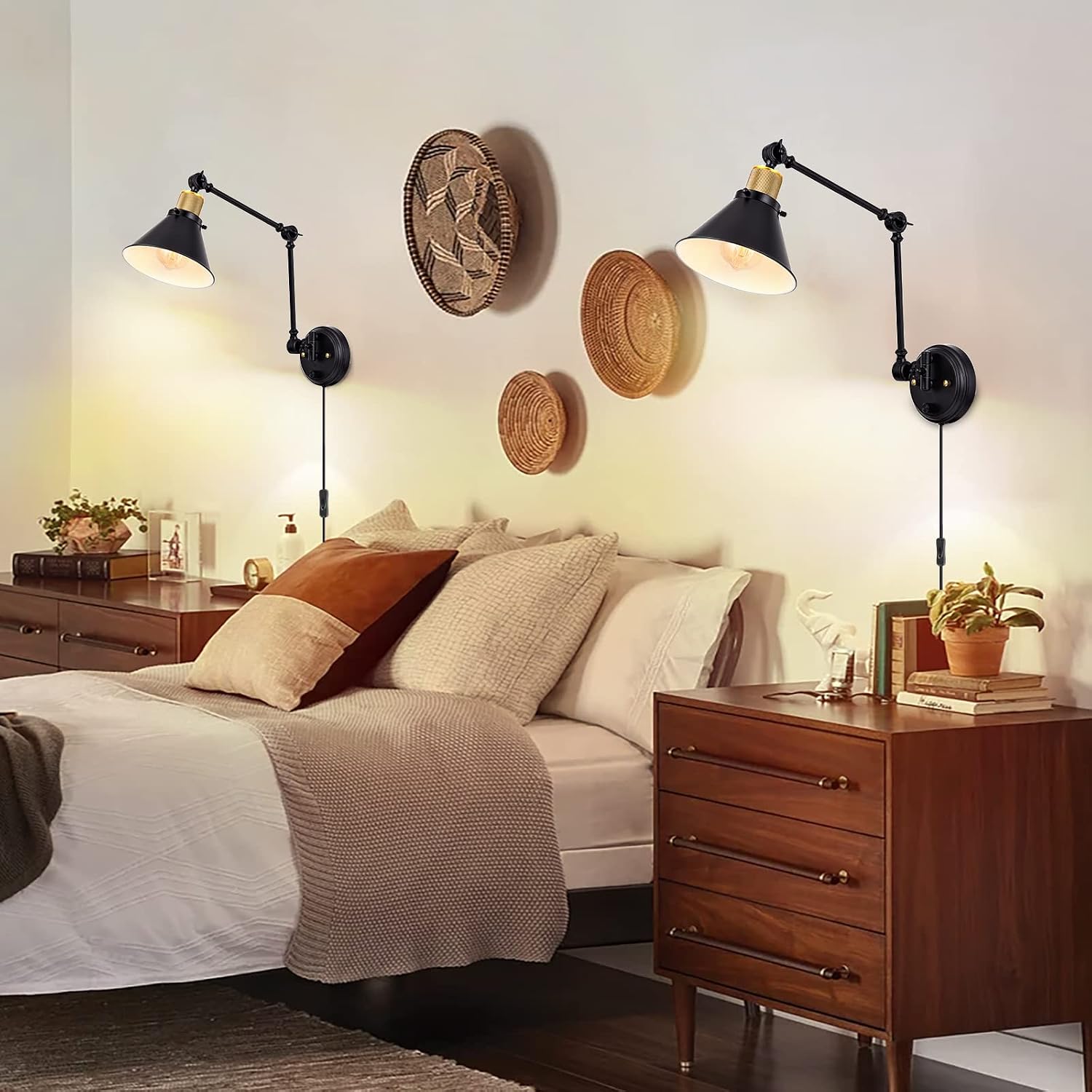 TRLIFE Wall Sconce Plug in, Dimmable Wall Sconce with Switch Swing Arm Wall Lights Plug in Wall Mounted Light Wall