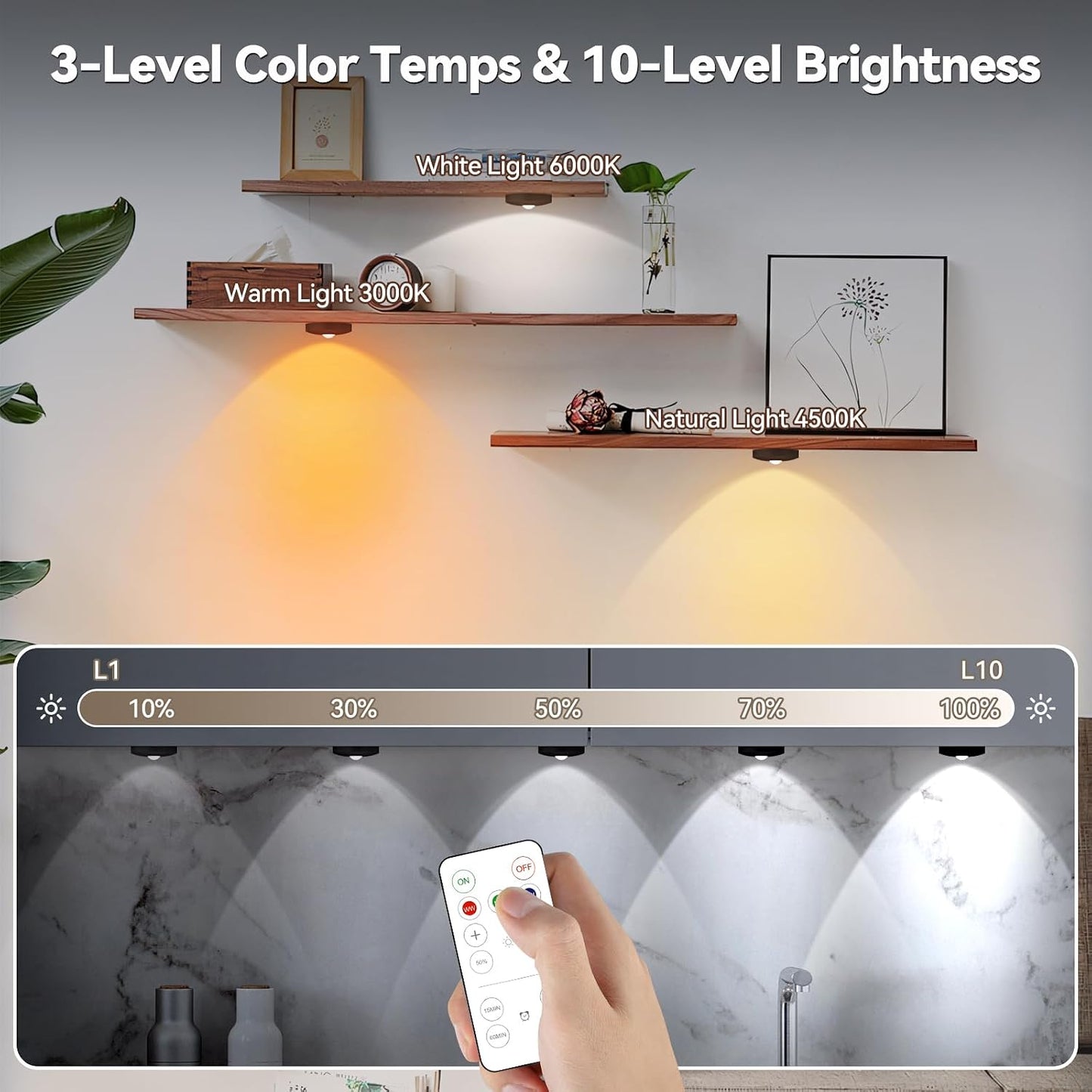 Yiliaw Rechargeable Puck Lights with Remote, 12 Pack Magnetic Under Cabinet Lighting, 1500mAh Battery Operated LED Tap