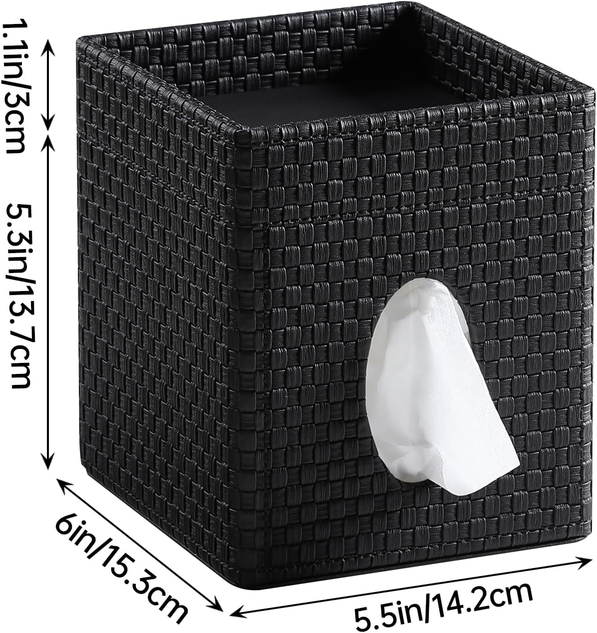 Storage Tray / Square Tissue Box Cover / Black Woven Pattern
