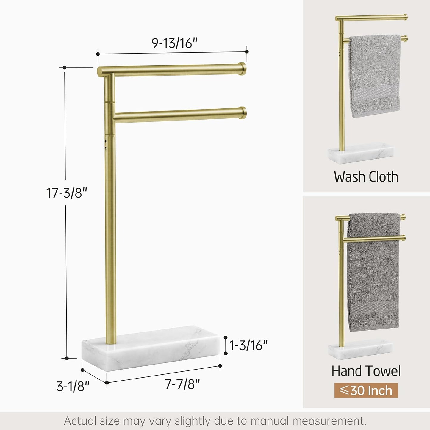 KES Gold Hand Towel Holder Stand for Bathroom, Countertop Towel Stand with Weighted Marble Base, 17.3" Standing Swivel