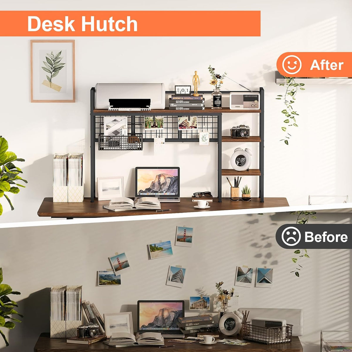 Snughome Desk Shelf, 44.9" Desktop Organizer Shelf, Desk Hutch for Computer Monitor, 4 Tier Desk Display Rack with