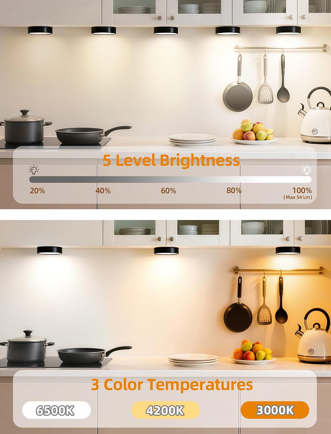 8-PACK Under Cabinet Lighting Rechargeable Puck Lights with Remote Black | 3 color temps & 12 RGB, dimmable, 15/30/60
