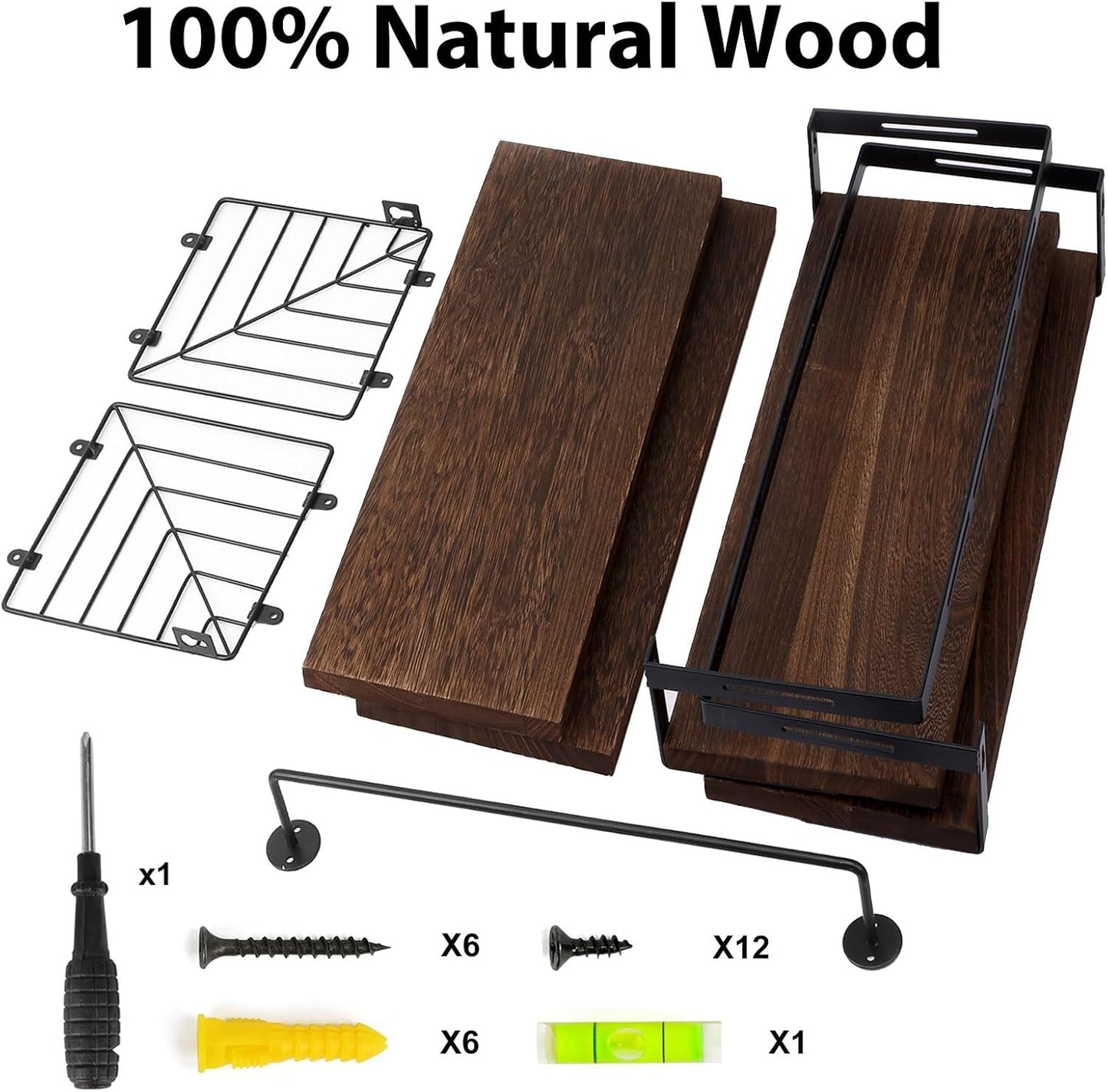 Fixwal Wall Mounted Bathroom Shelves Over Toilet (3+1 Dark Brown) | Wall Shelf with Basket Storage , Towel Bar, Solid