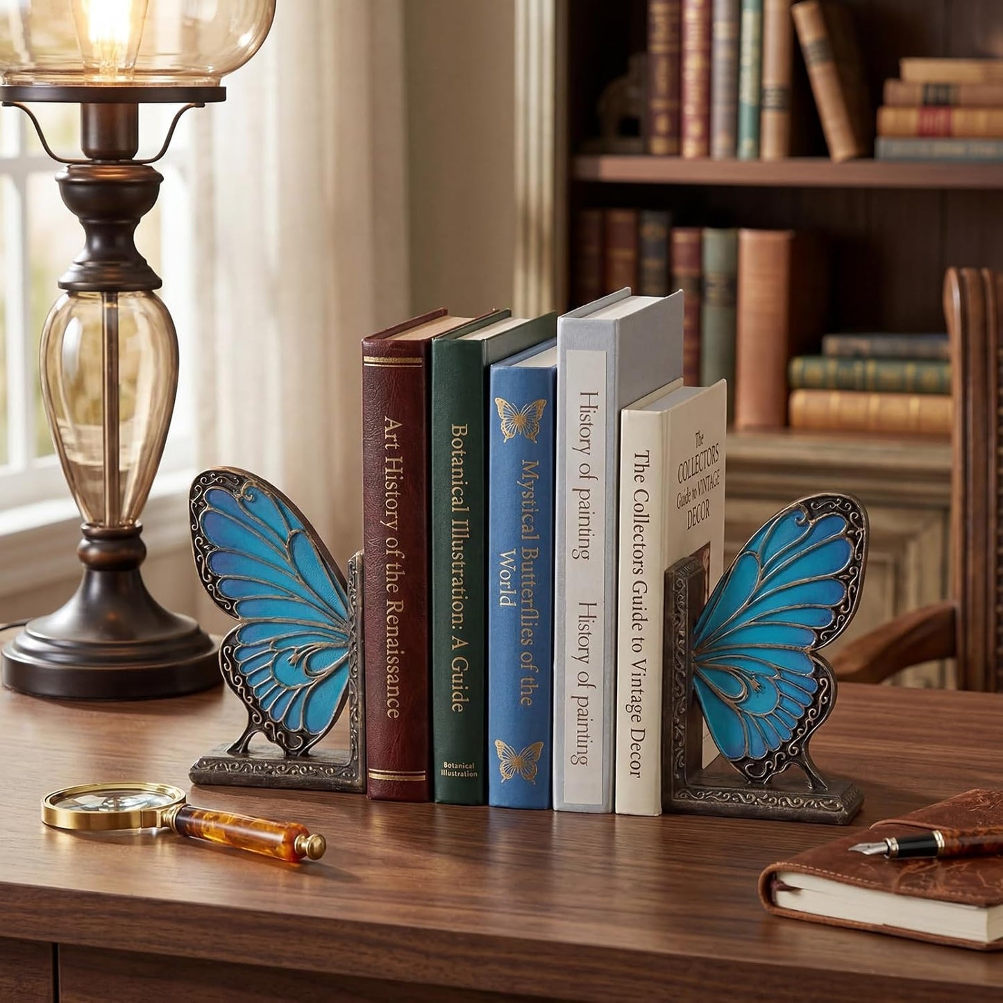 Vintage Bookends Resin Book Ends / Blue Butterfly / Set of 2