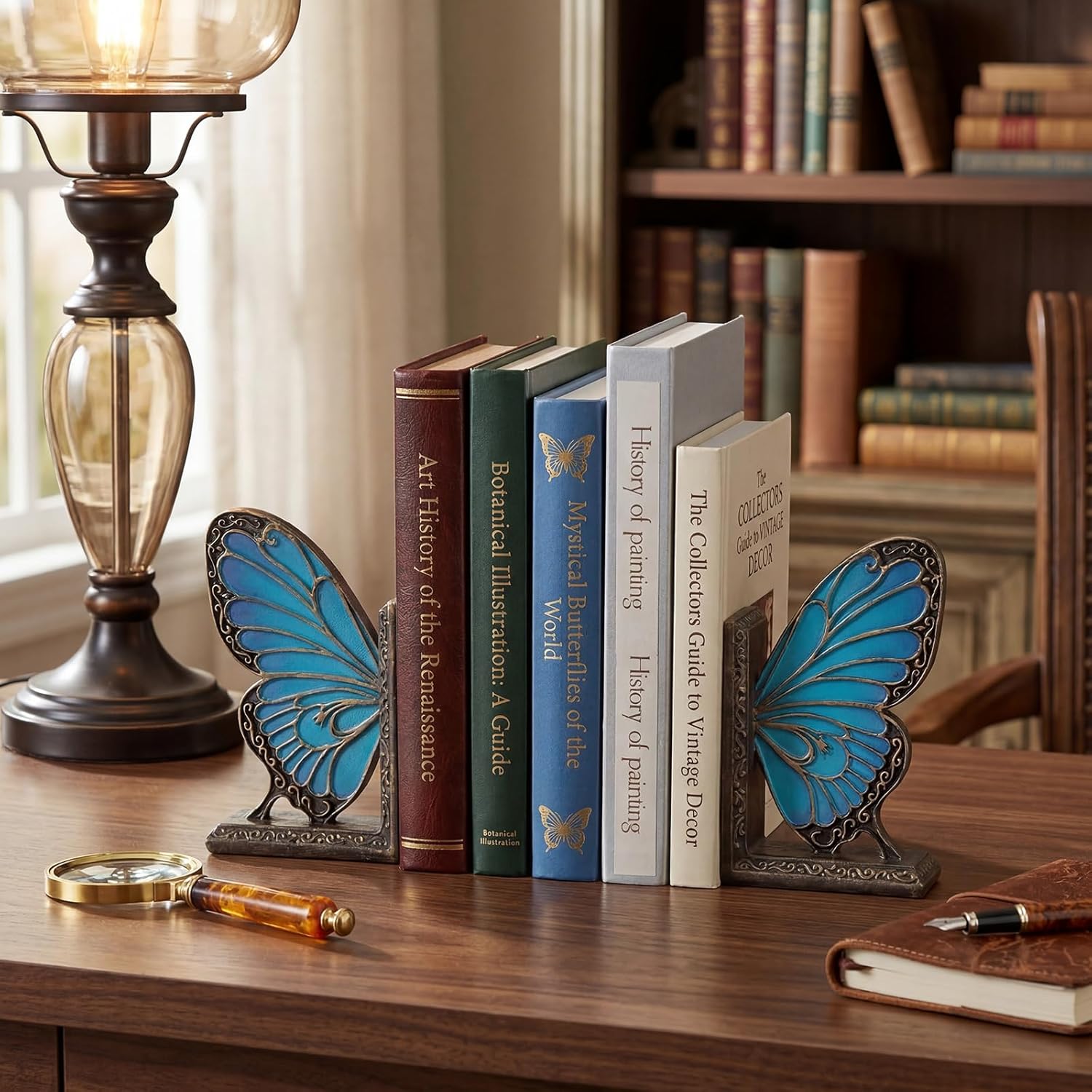 Vintage Bookends Resin Book Ends / Blue Butterfly / Set of 2