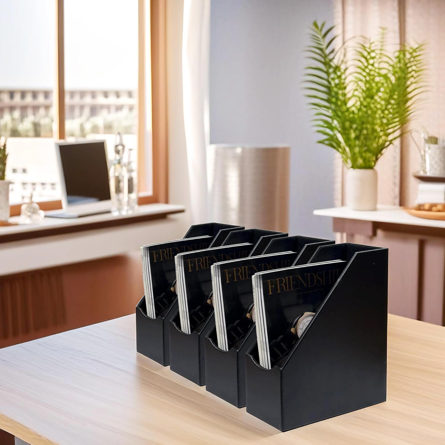 UnionBasic Magazine File Holder, Leatherette Desktop Document Organizer, Home Office Paper Holder File Storage
