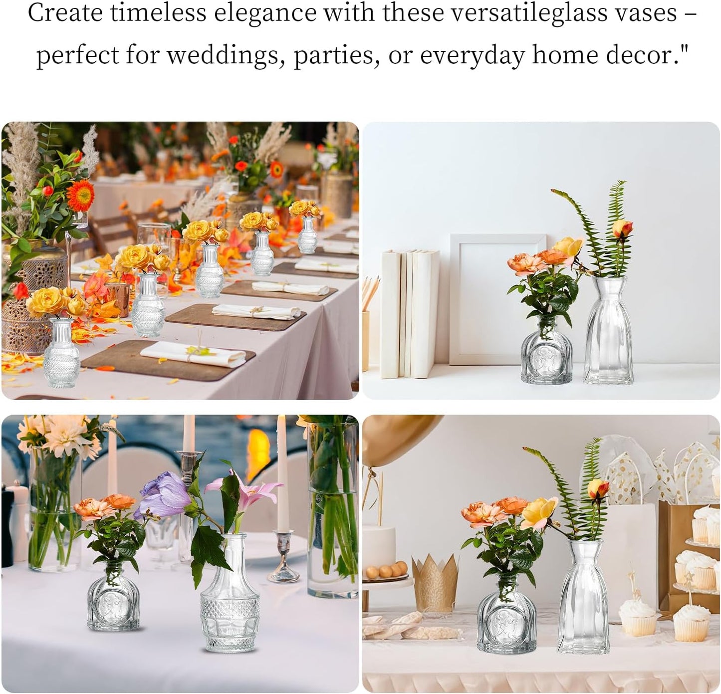Crystal Vintage Vase Set / Clear / Set of 16