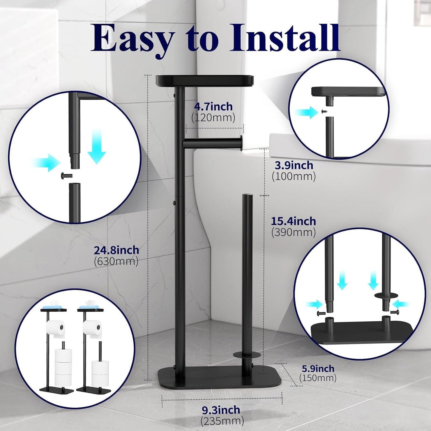 Kitsure Toilet Paper Holder Free Standing – Rustproof Metal Toilet Paper Stand for 4 Rolls with Anti-Slip Base and