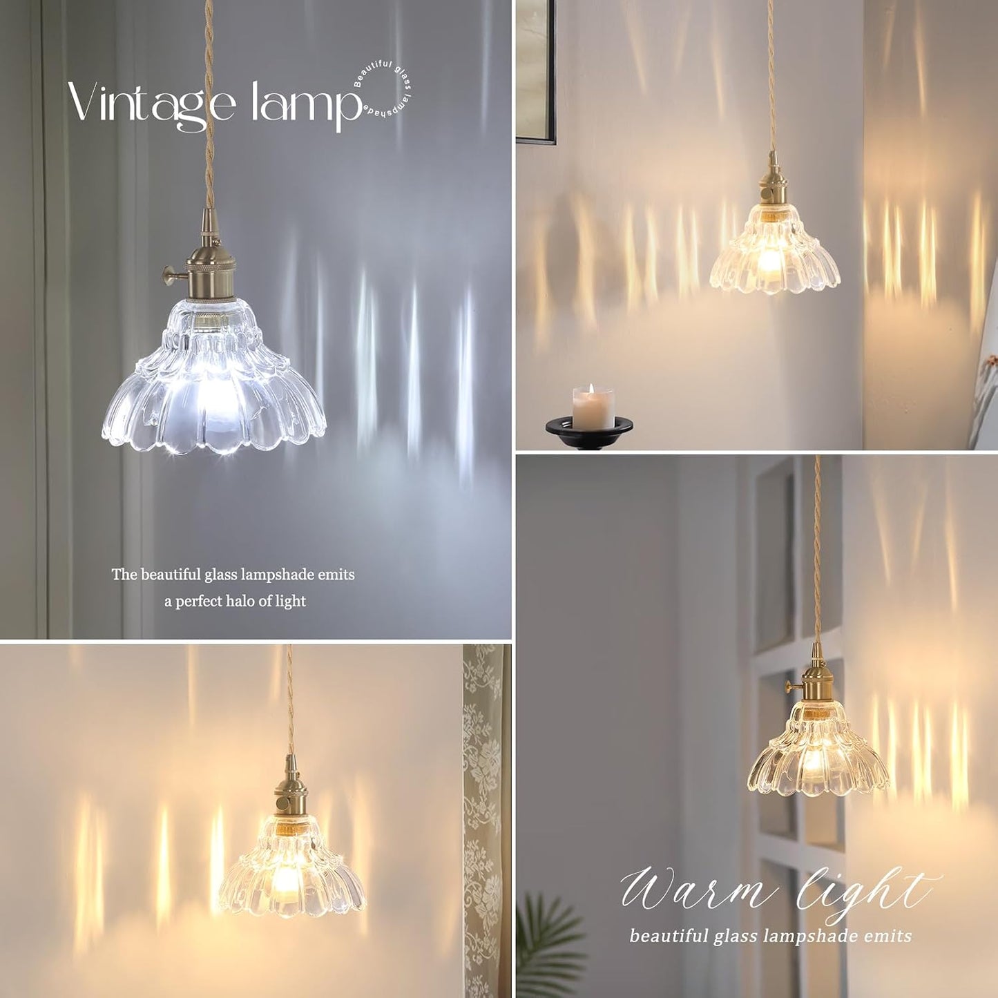 Shenmoyl Vintage Wall Sconce with Clear Lily of the Valley Shade Pattern Glass Adjustable Chain Retro Gold Wall Mounted