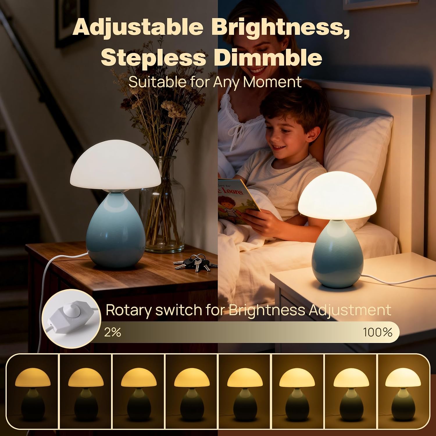 Small Lamp / Mushroom Table Lamp / Blue