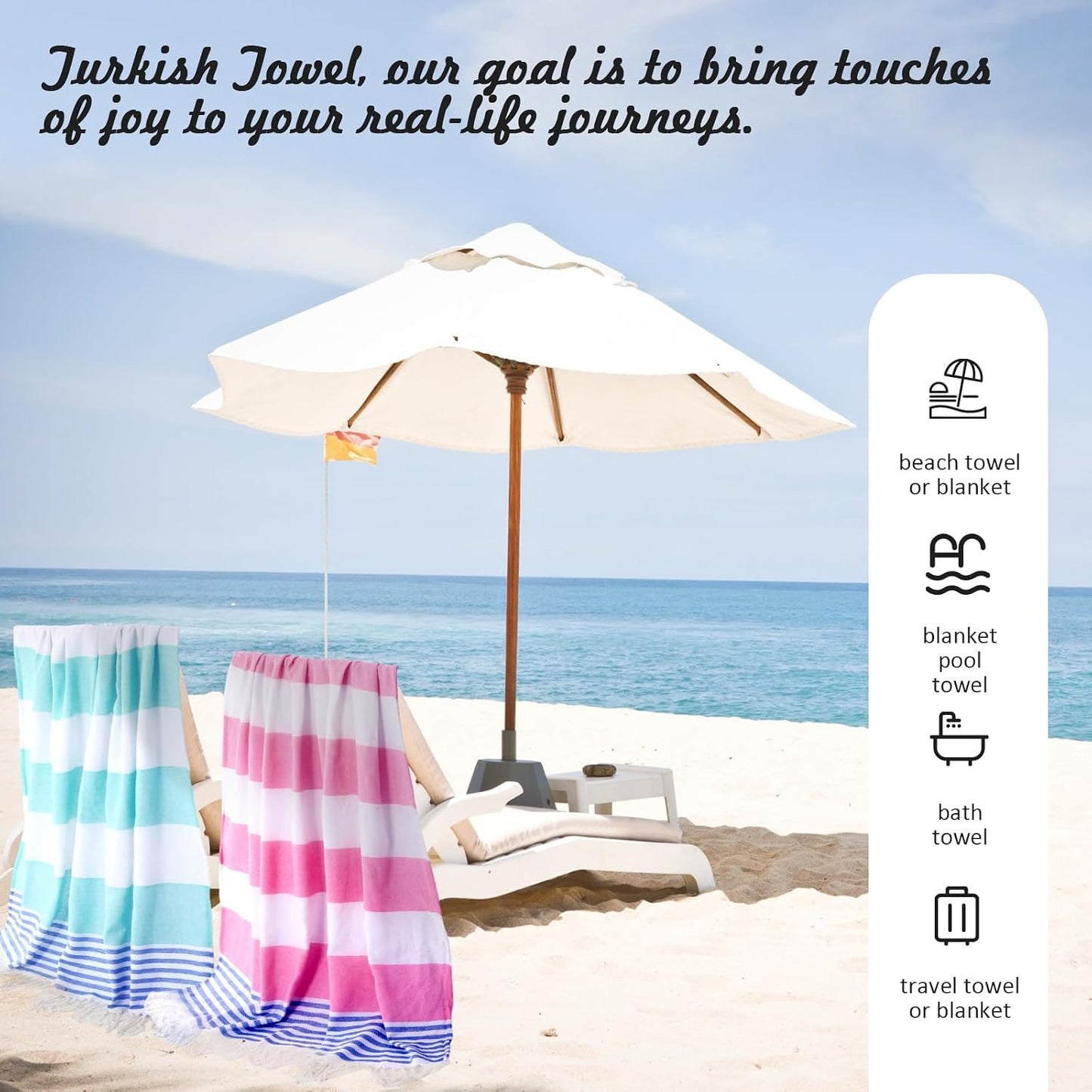 Peryiter 8 Pcs Cotton Turkish Beach Towels Bulk Oversized 39 x 71 in Quick Dry Sand Free Extra Large Turkish Towels for