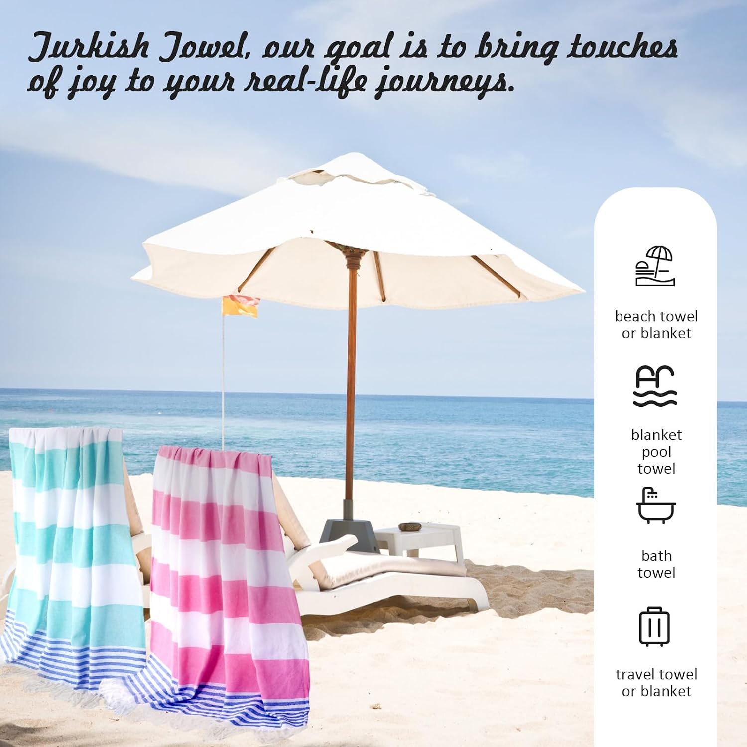 Peryiter 8 Pcs Cotton Turkish Beach Towels Bulk Oversized 39 x 71 in Quick Dry Sand Free Extra Large Turkish Towels for