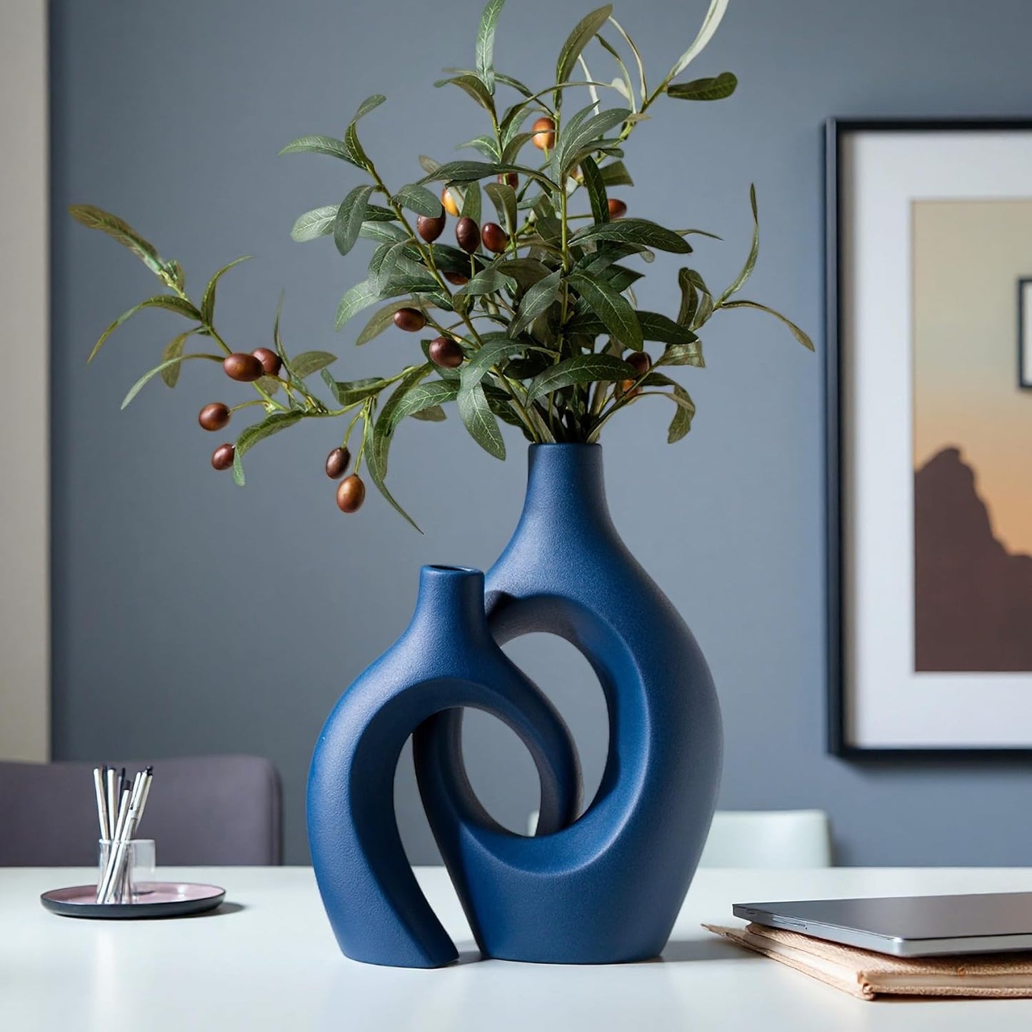 Snuggle Hollow Ceramic Vase / Navy Blue XL / 11 Inch / Set of 2
