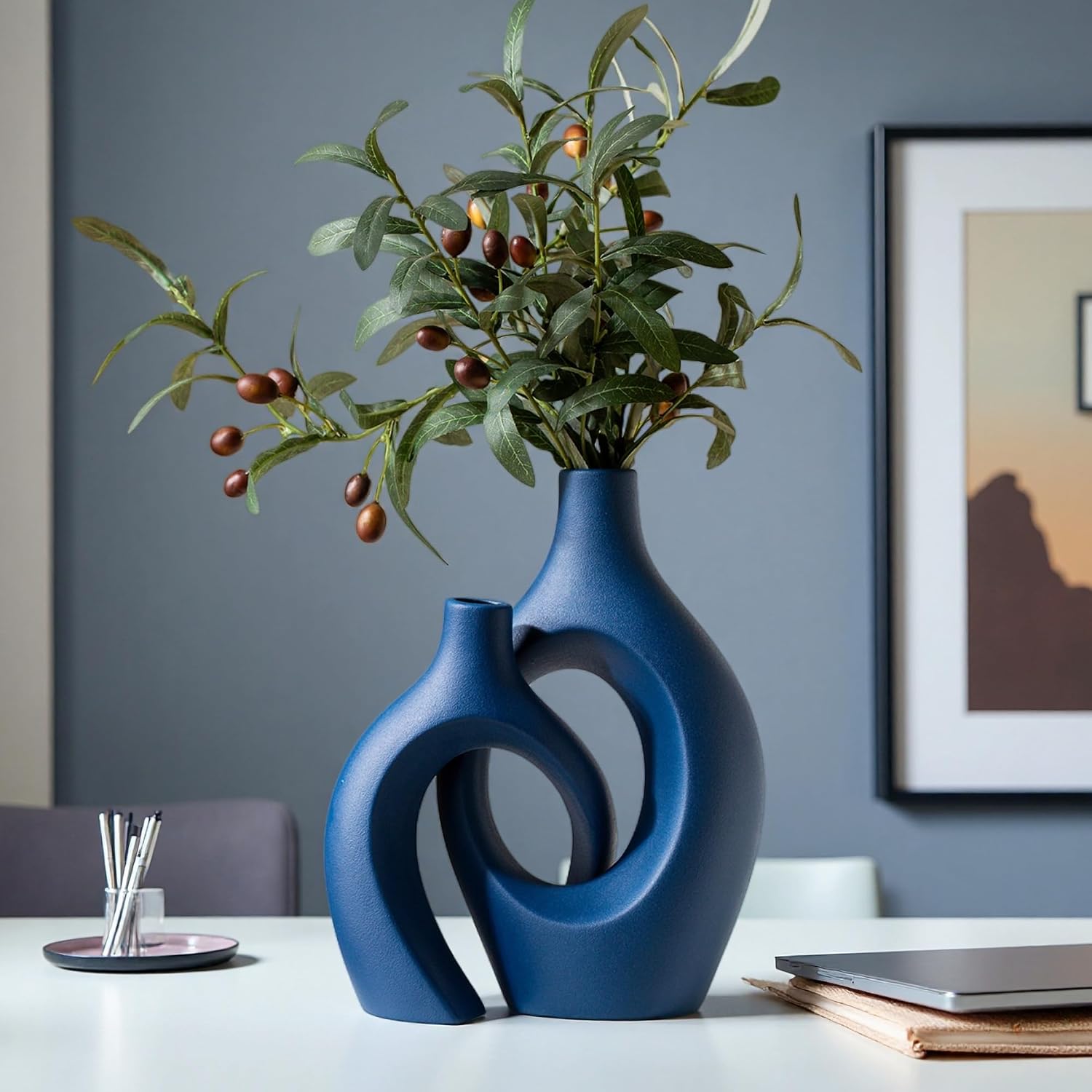 Snuggle Hollow Ceramic Vase / Navy Blue XL / 11 Inch / Set of 2