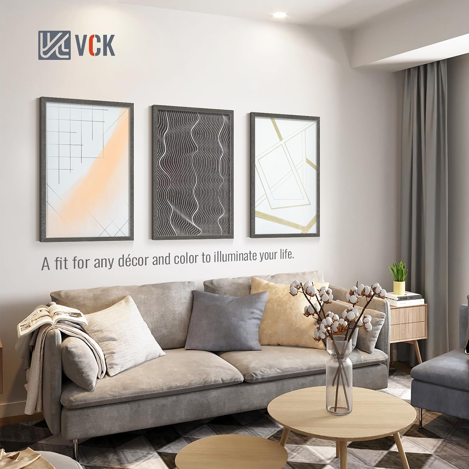 VCK 24x36 Poster Frame Gray 4 Pack, Wide Thick Wood Border, for Prints | Exclusive Woodgrain, Wall Hanging, HD