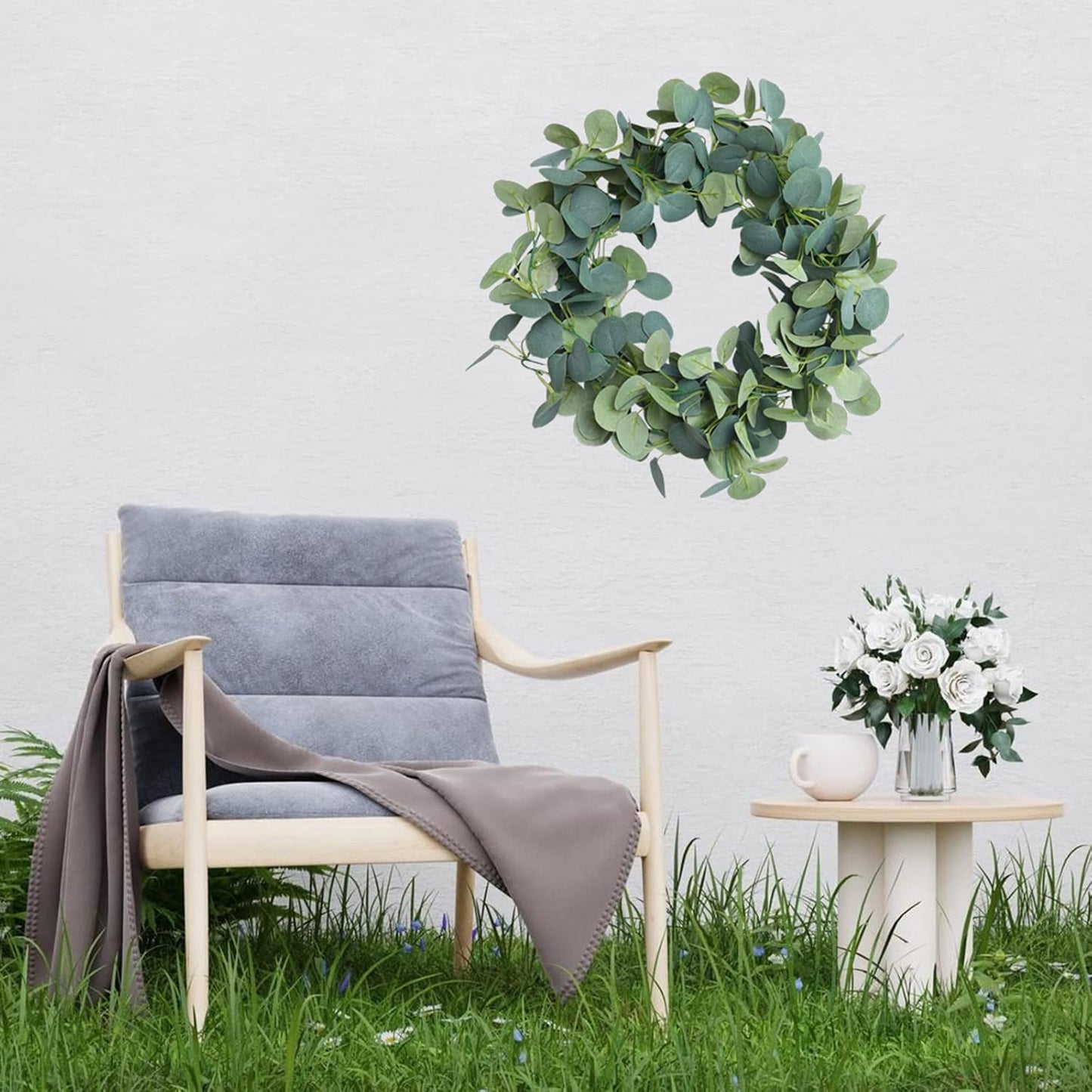 Artificial Eucalyptus Garland Faux Silk Leaf Dollar Eucalyptus Leaves Vines / Silver / Set of 2