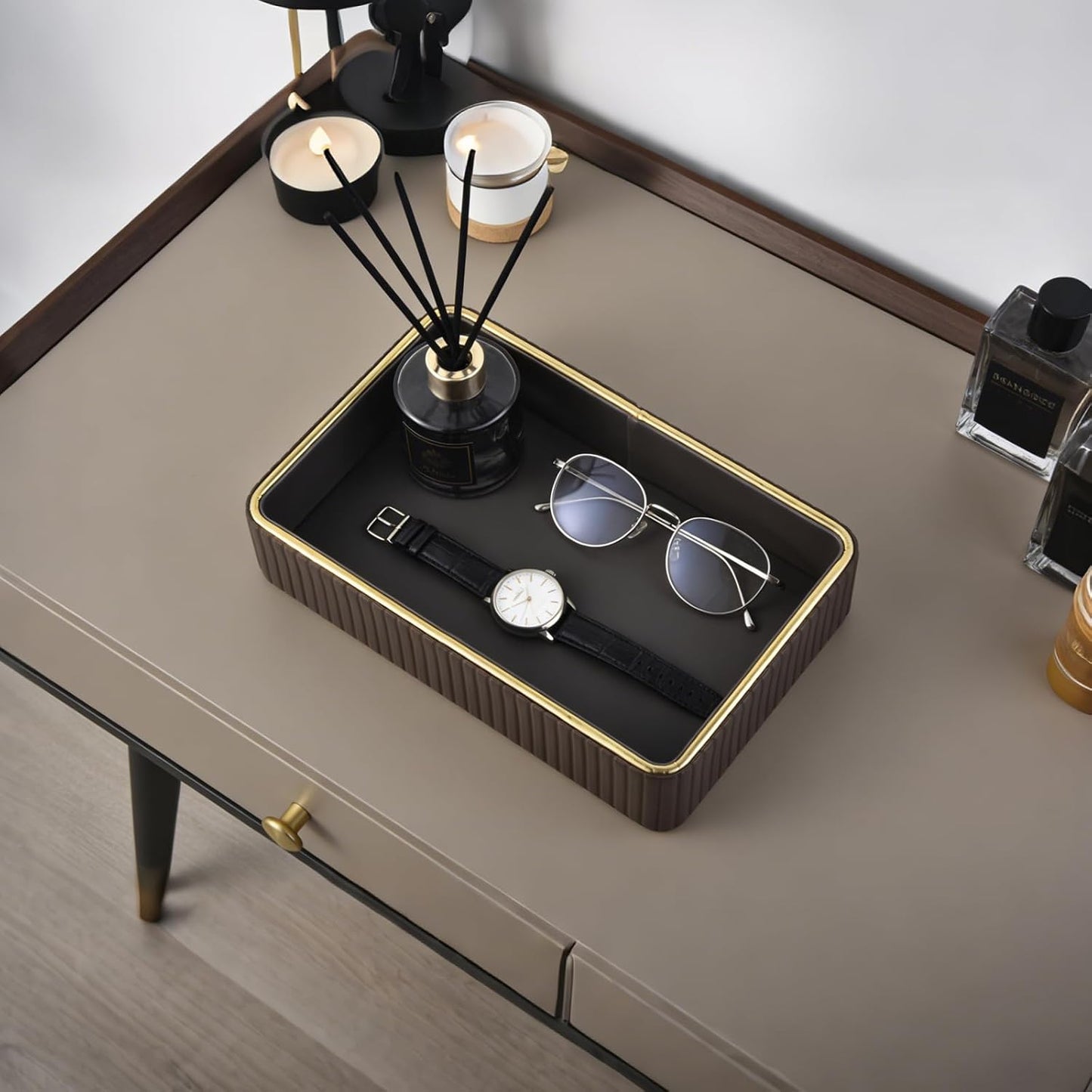 PU Leather Valet Tray / Gray