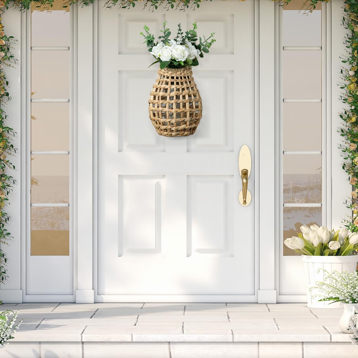 Woven Hanging Basket Water Hyacinth Wicker Wall Basket Handmade Flower Baskets for Organizing