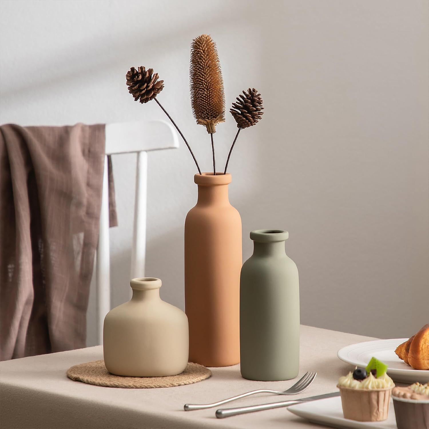 Rustic Vases Set for Flower Centerpieces Pampas Grass / 202-3 / Set of 3