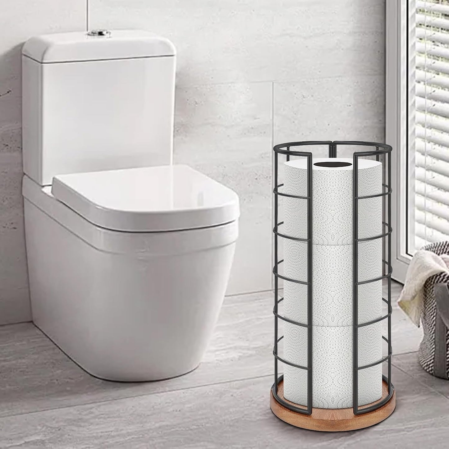 NearMoon Toilet Paper Organizer Stand, Freestanding 3 Rolls Tissue Storage, Metal Bathroom Accessory, Rustproof Toilet