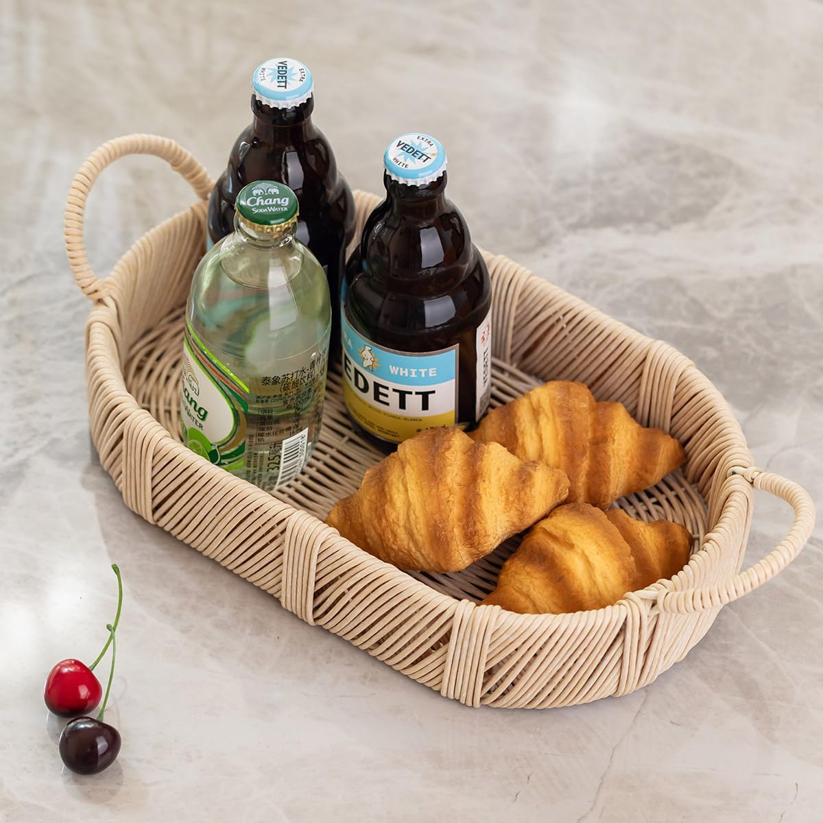 Hand-Woven Rattan-Style Storage Basket / Beige