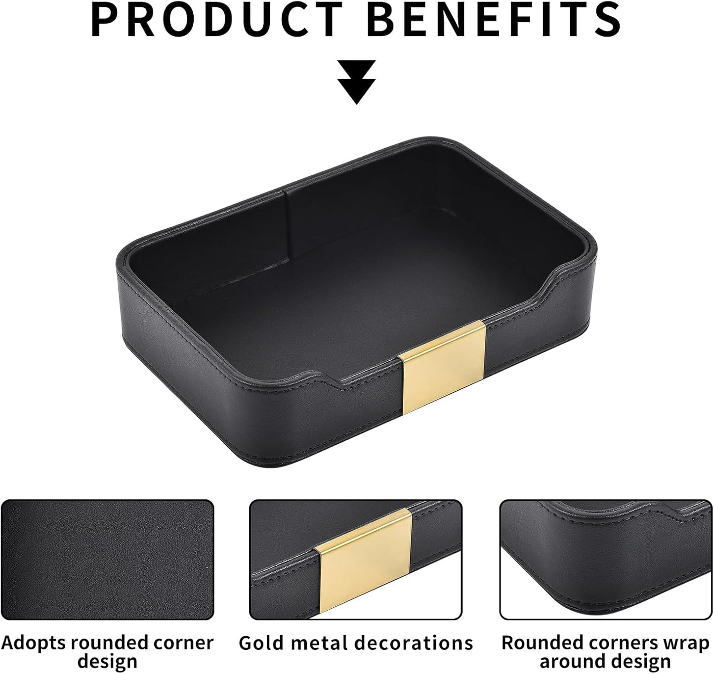 Leather Valet Tray Desktop Storage Organizer / 8.5 x 5.8 x 1.9 / Black