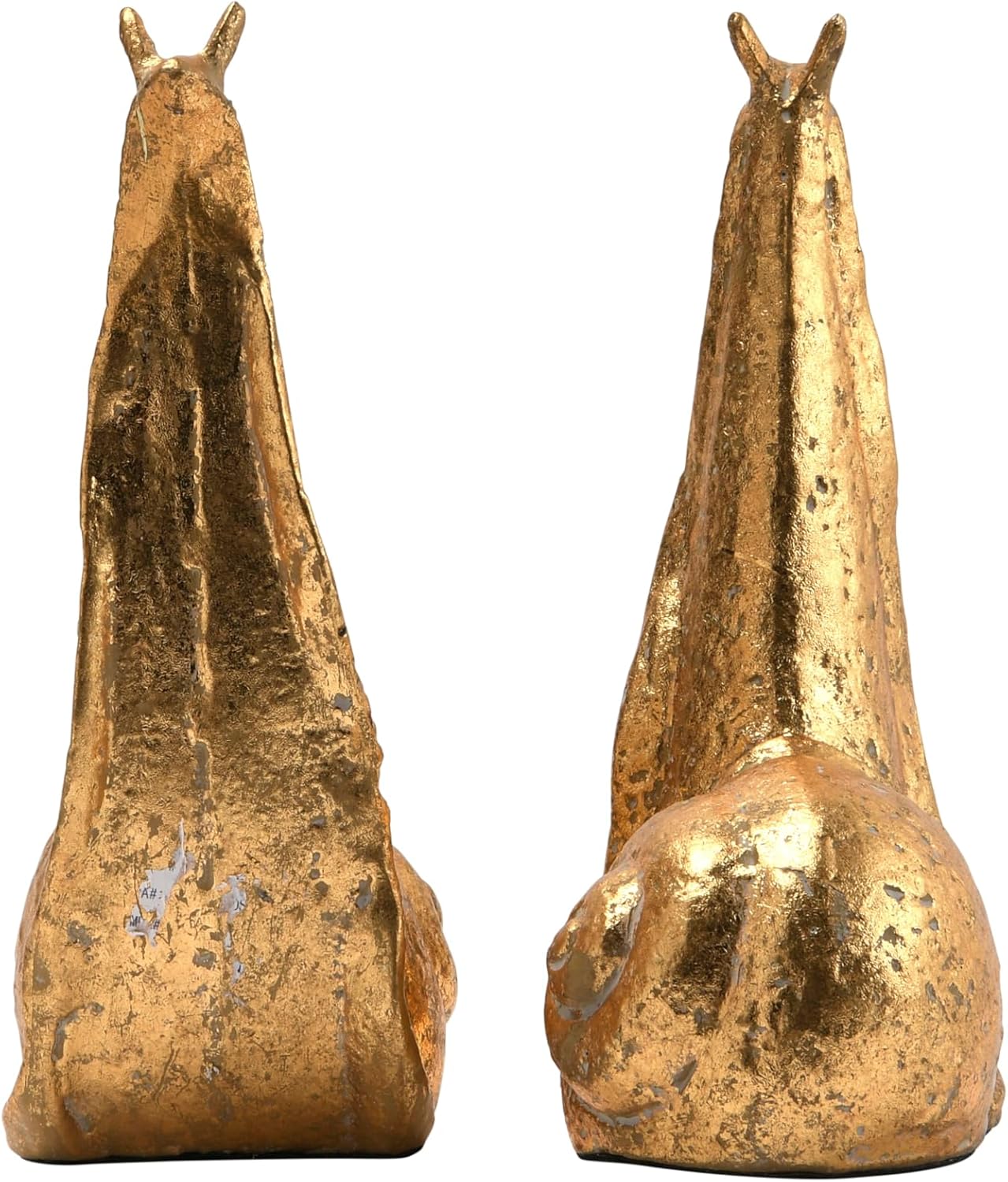 Decorative Distressed Cast Metal Snail Bookends / Gold