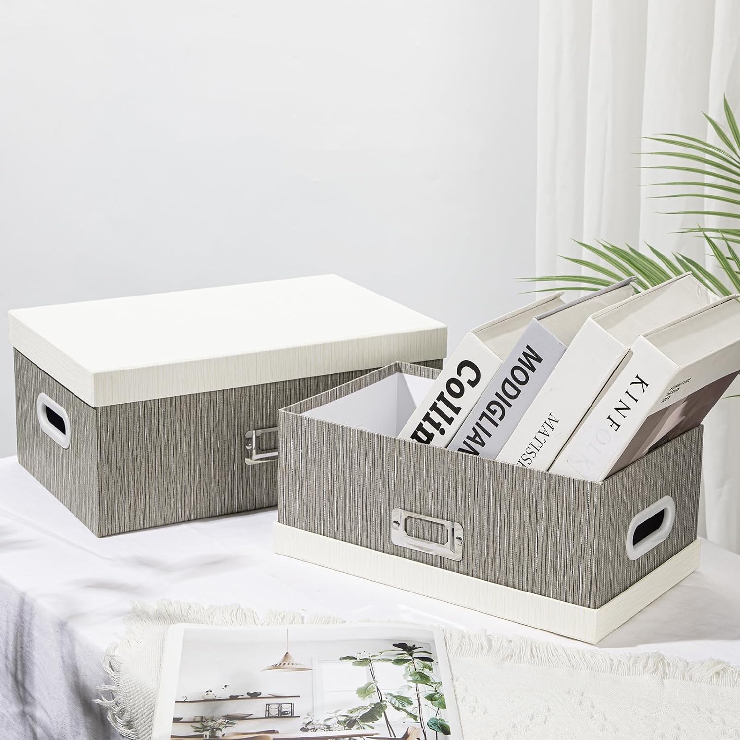 Decorative Storage Boxes / Greywhite / Gray / Set of 2