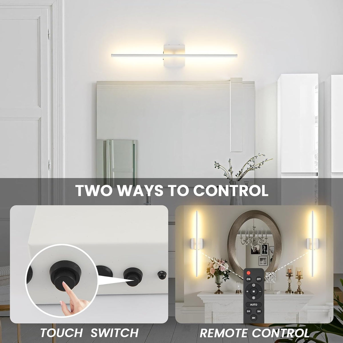 Rechargeable Battery Operated Wall Sconces, 11000mAh Wireless White Wall Lights with Remote Control, 350°Rotate
