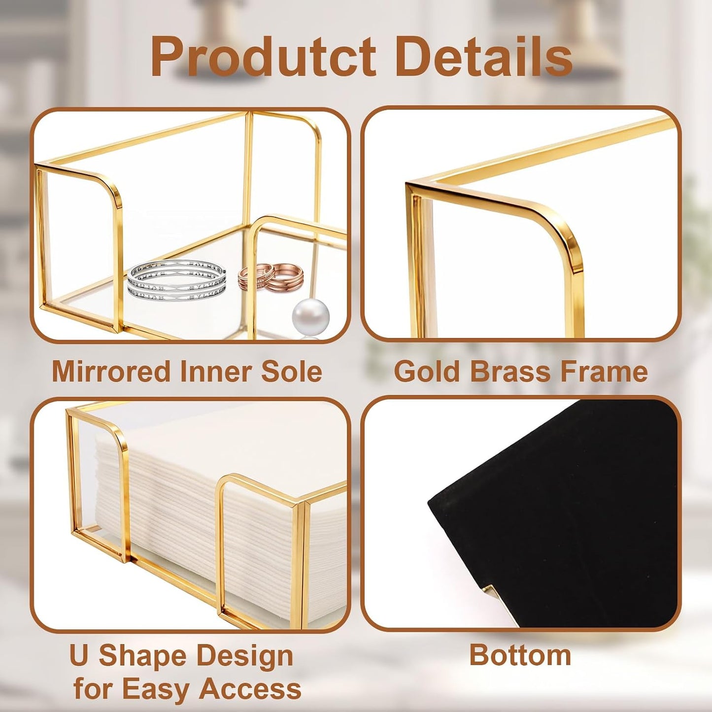 Glass Napkin Holders / 5.7 x 5.7 / Gold