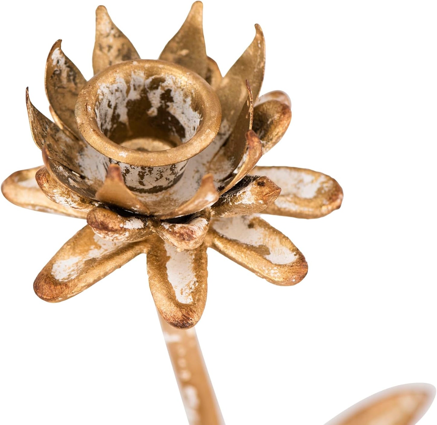Creative Co-Op Cut Metal Flower Shaped Taper Candle Holder in Distressed Gold Finish (Set of 2 Sizes)