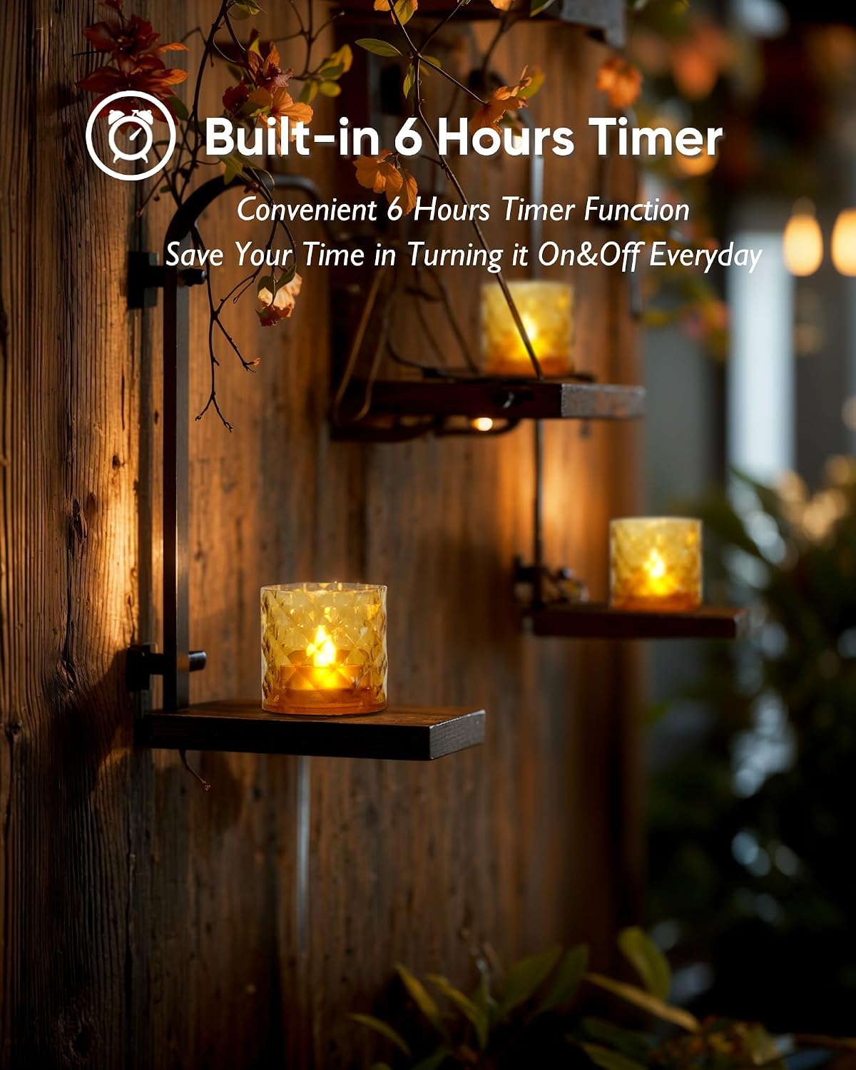 Homemory 2" Gold Acrylic Votive Candle & Holders with Auto Timer, 12 Pack | 6h auto timer, flicker Warm White glow