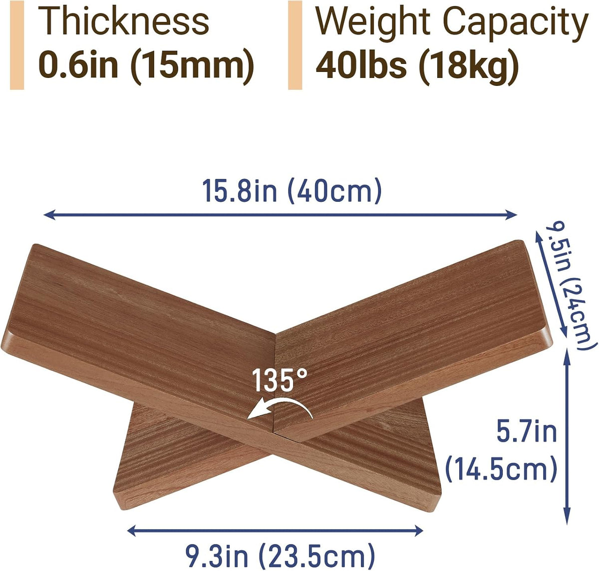 Solid Wooden Book Stand 16" x 9.5" x 6" Extra Large Display Stand | Open Book Holder Stand, Wood Book Display Stand for