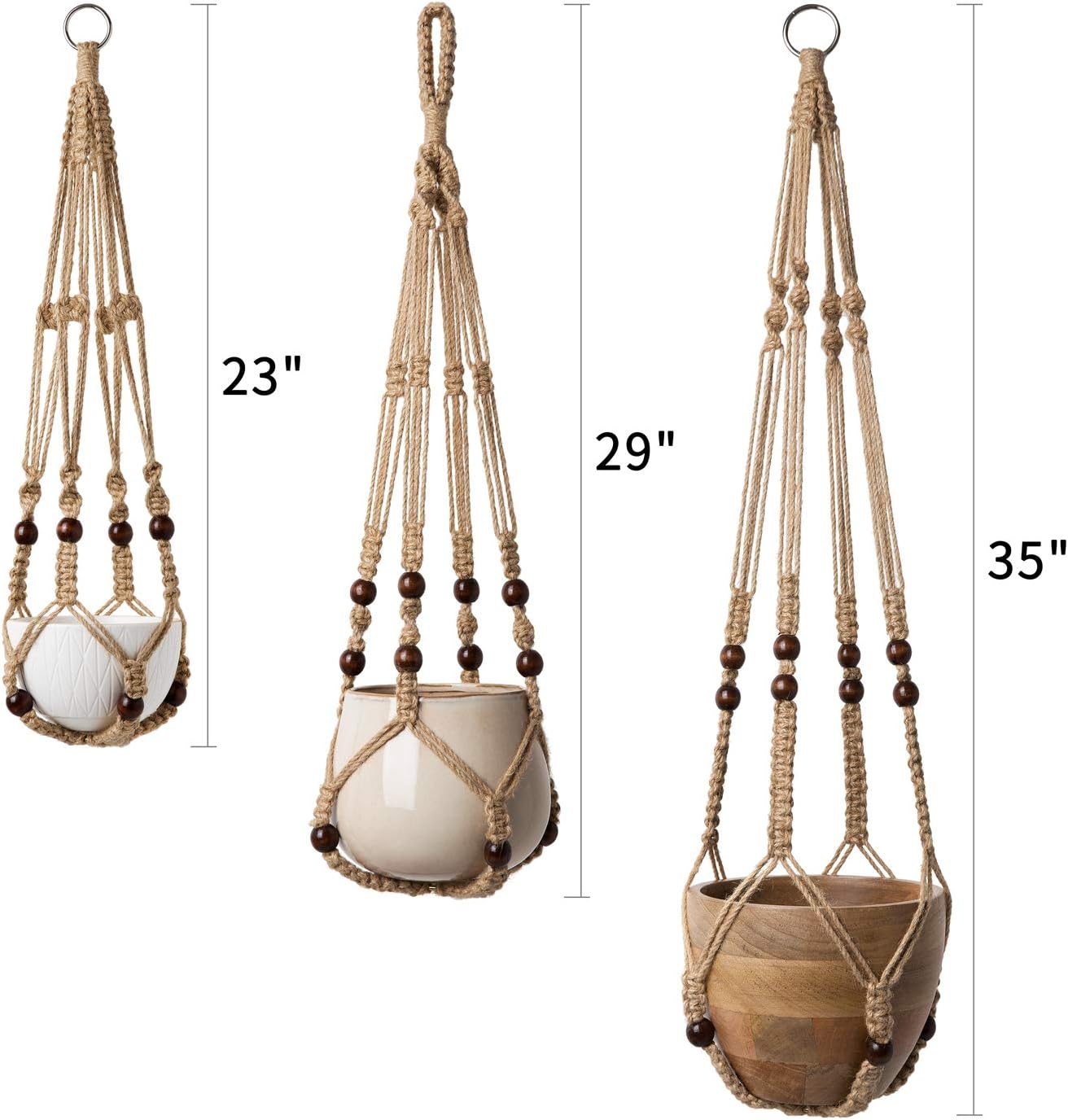 Macrame Plant Hangers Indoor Different Size Hanging Planter Basket / Medium / Brown / Set of 3