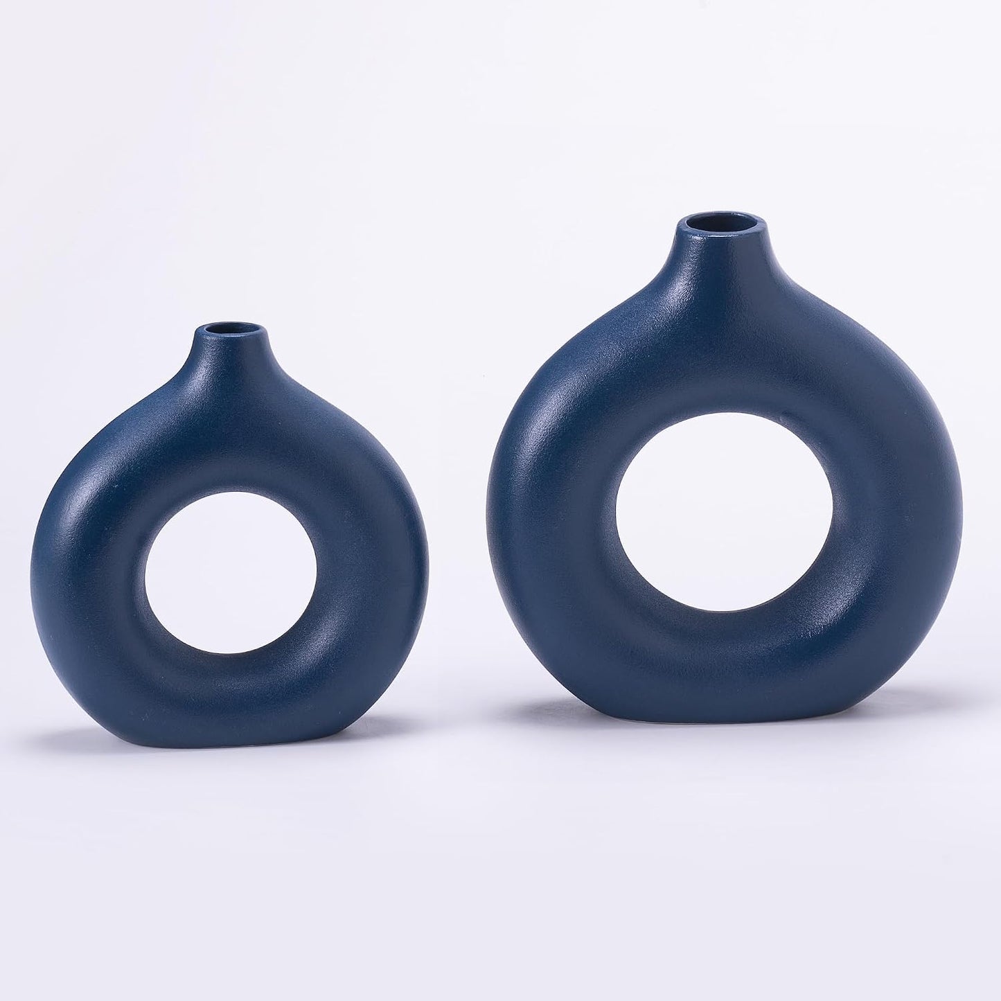Ceramic Donut Vase Home Decor Modern Farmhouse Style Living Room Ornament / Vt11 Blue / Set of 2