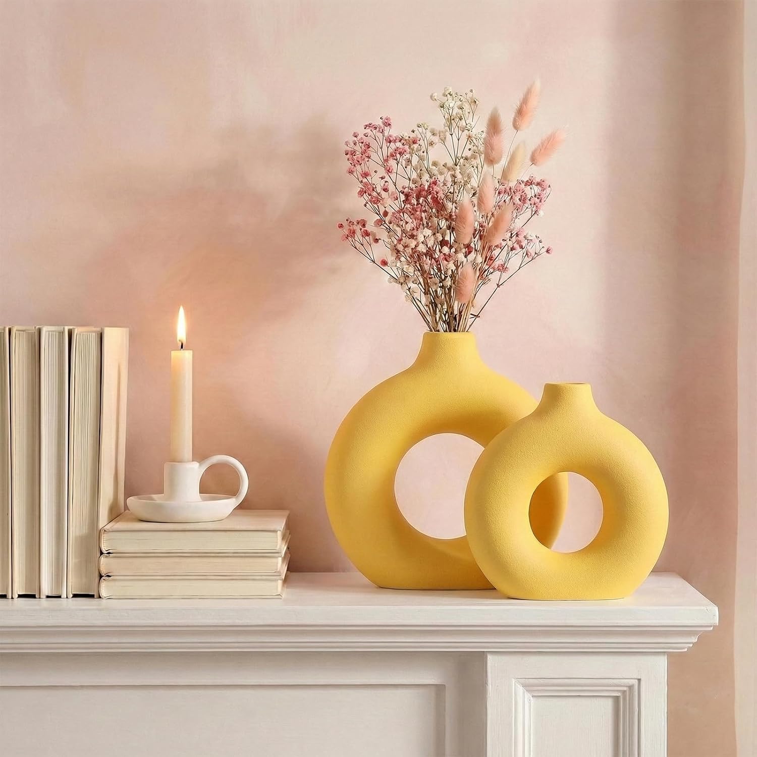 Modern Matte Ceramic Vases for Entryway Living Room / Yellow / Set of 2