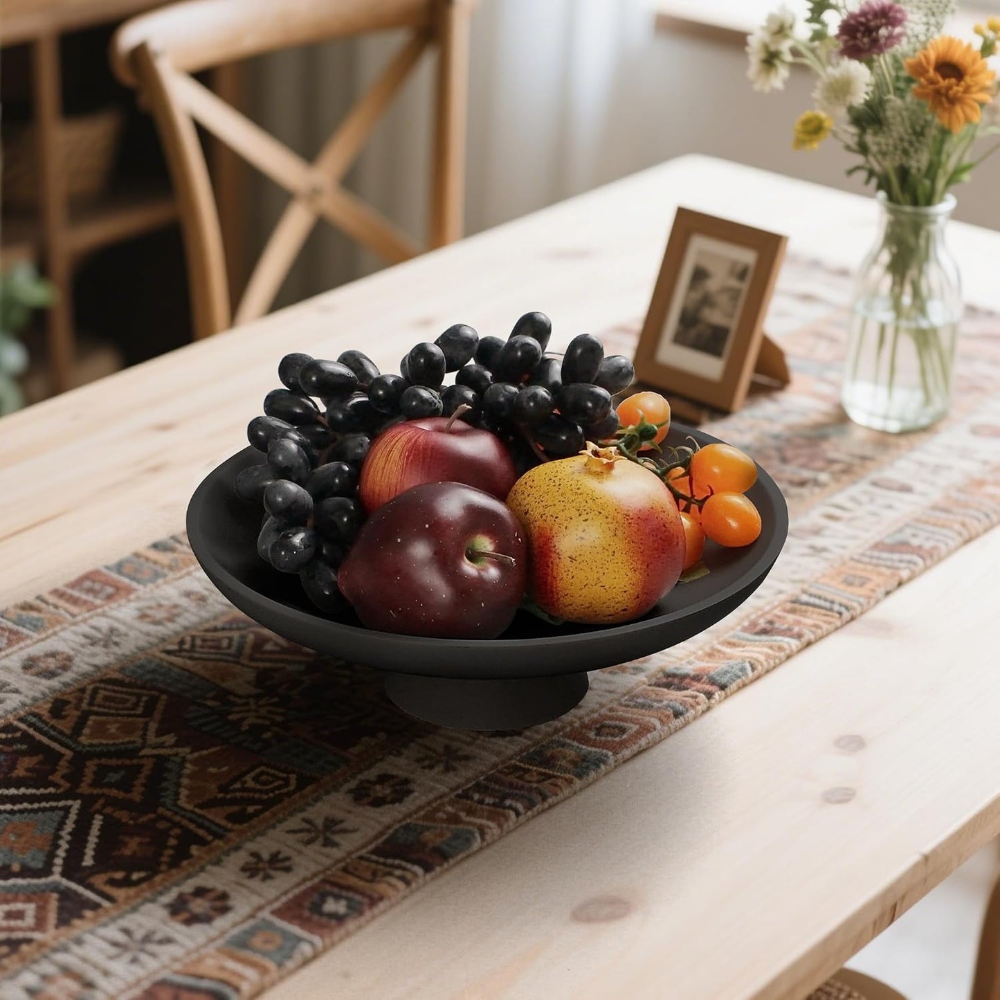 Modern Resin Pedestal Decorative Bowl / Black