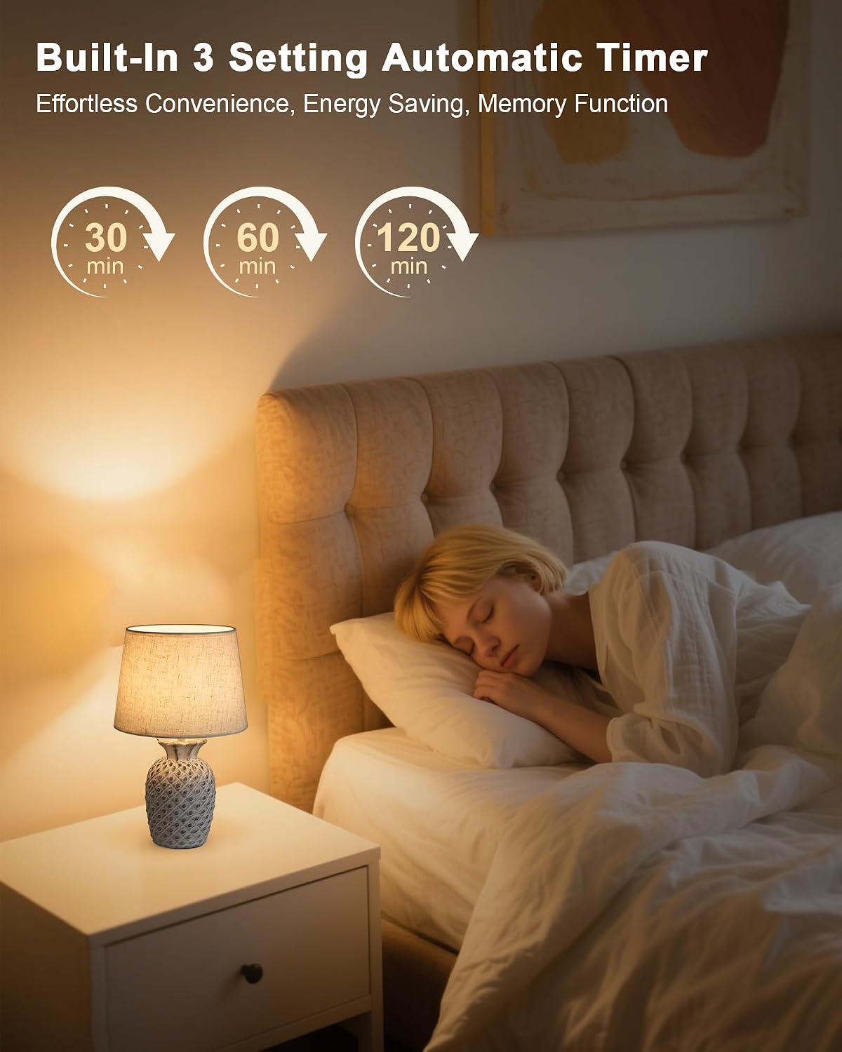 UMEXUS 13" Small Rechargeable Cordless Table Lamp, Pineapple Ceramic Base | Battery Powered, Remote Control Timer