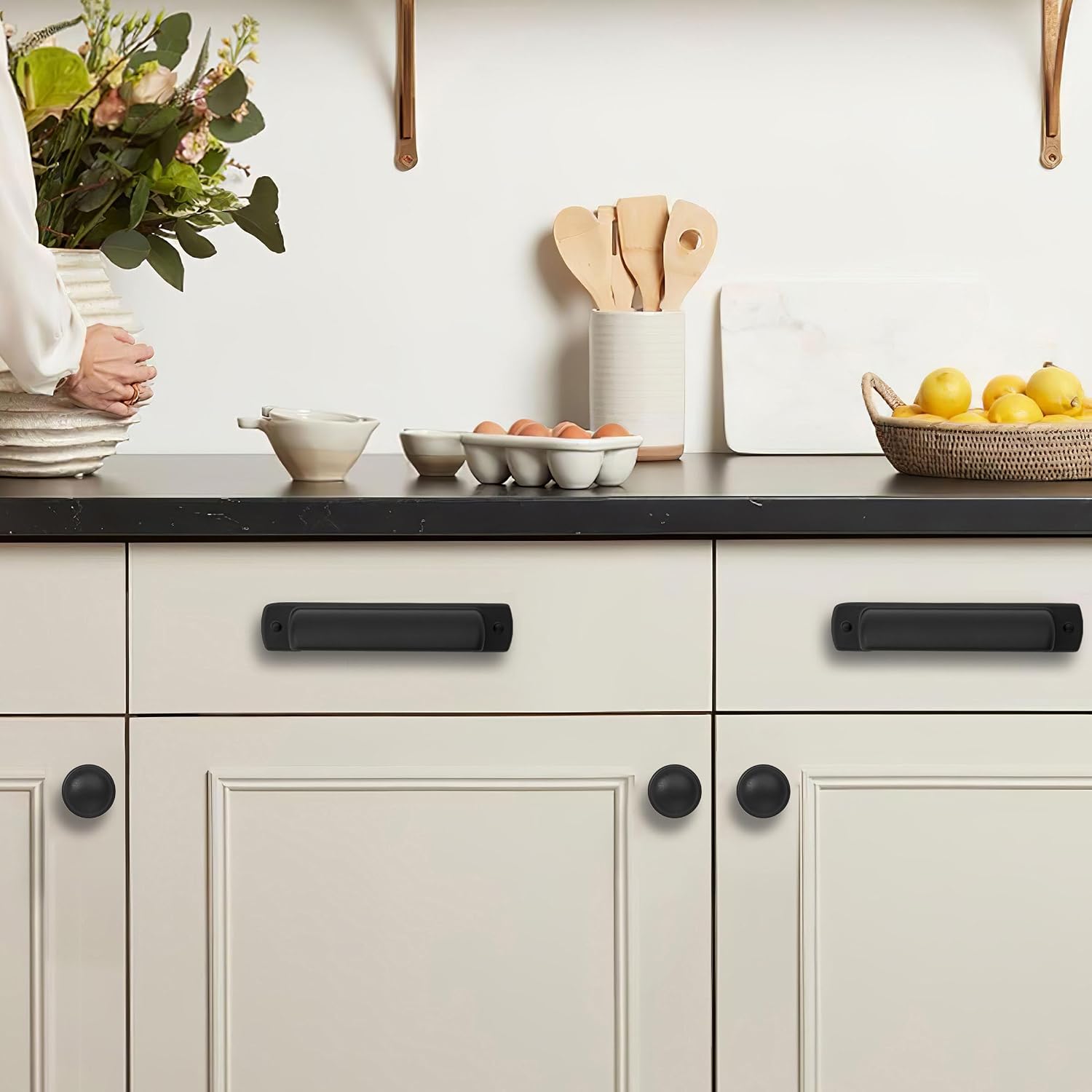2-1/2" Black Drawaer Pulls Cabinet Cup Pulls / Cup Pulls 2-1/2" Hole Center / Matte Black / Set of 6