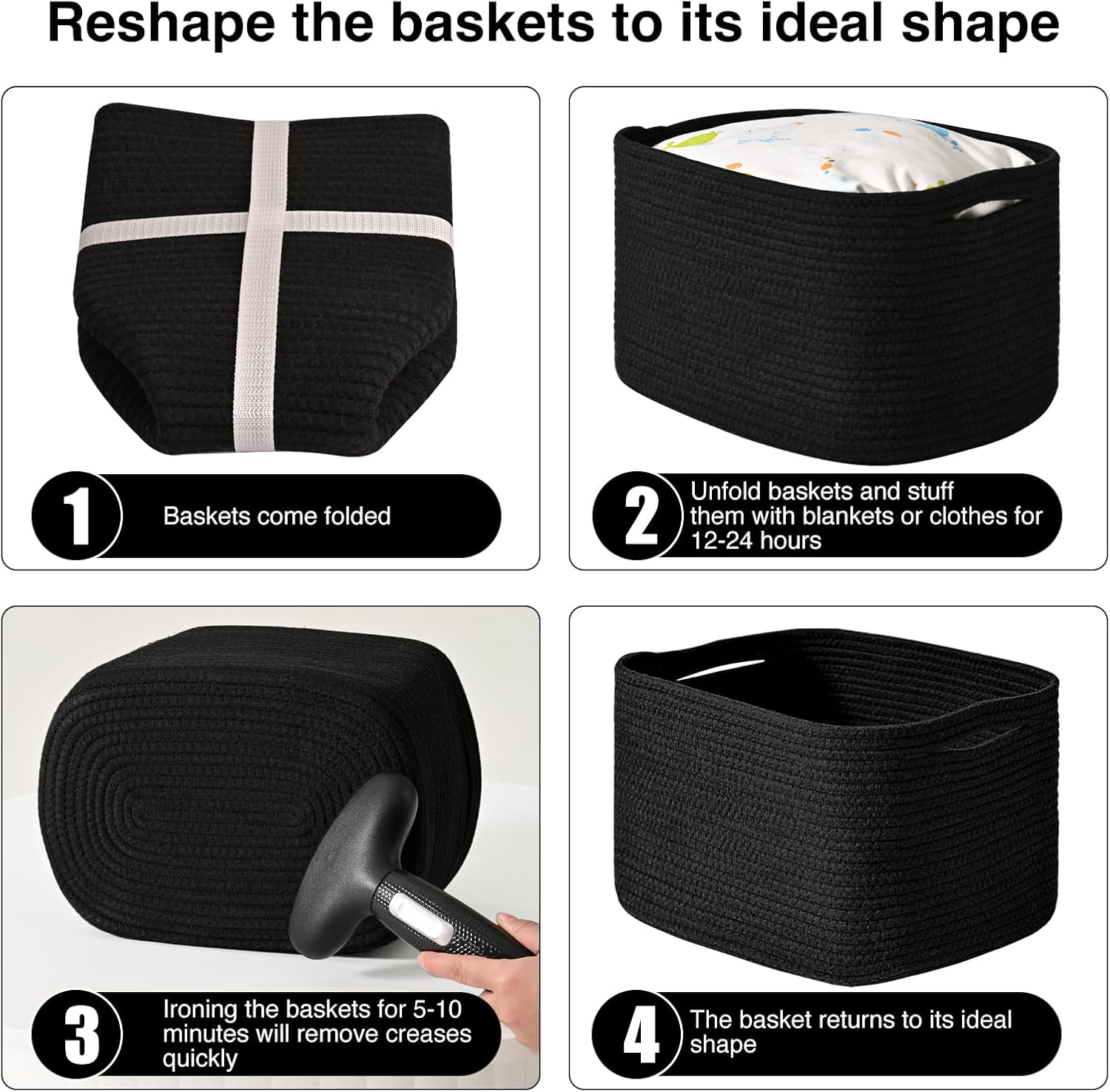 Woven Cotton Rope Baskets for Storage / Black