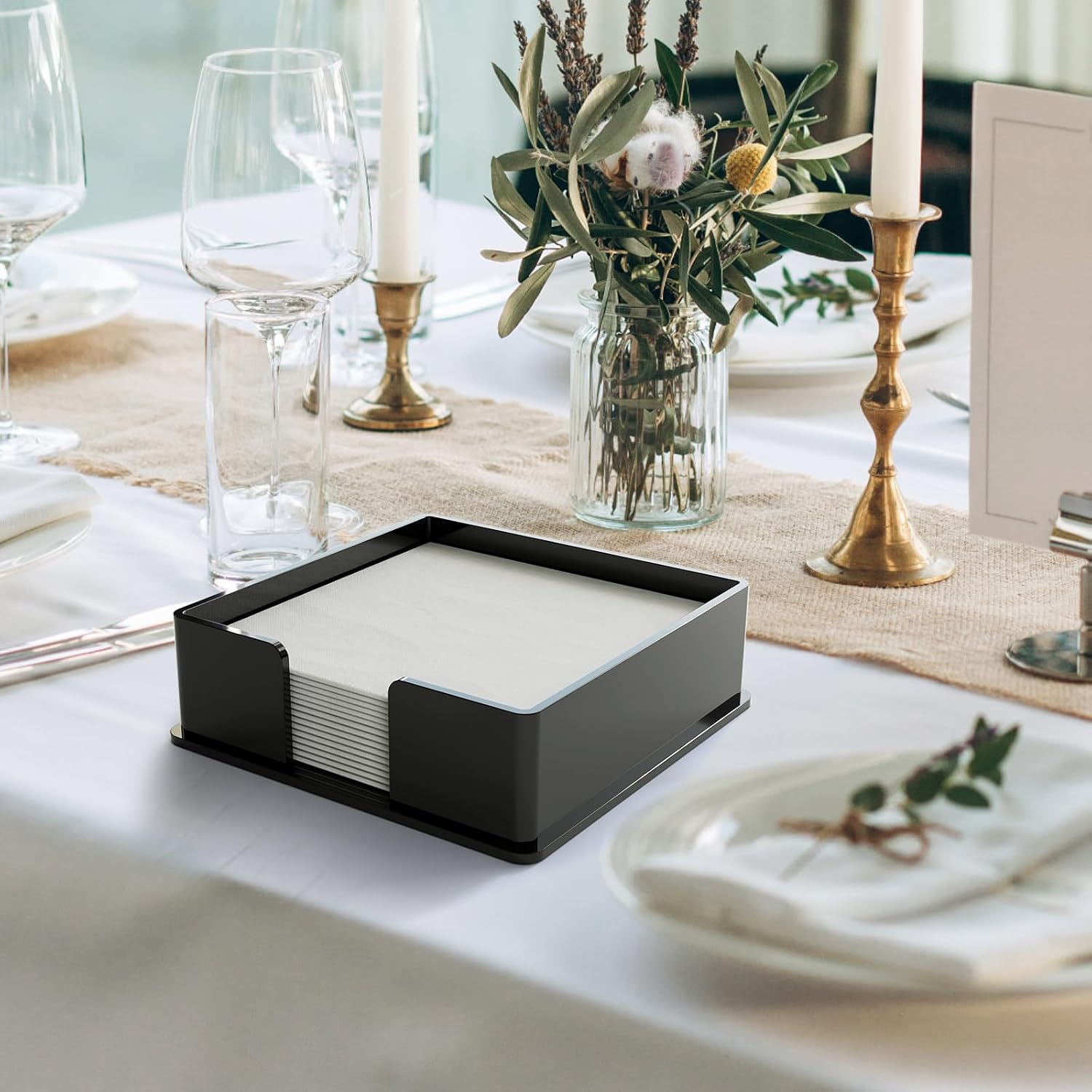 Acrylic Guest Towel Napkin Holder / Black / 7*7*2.4 Inch