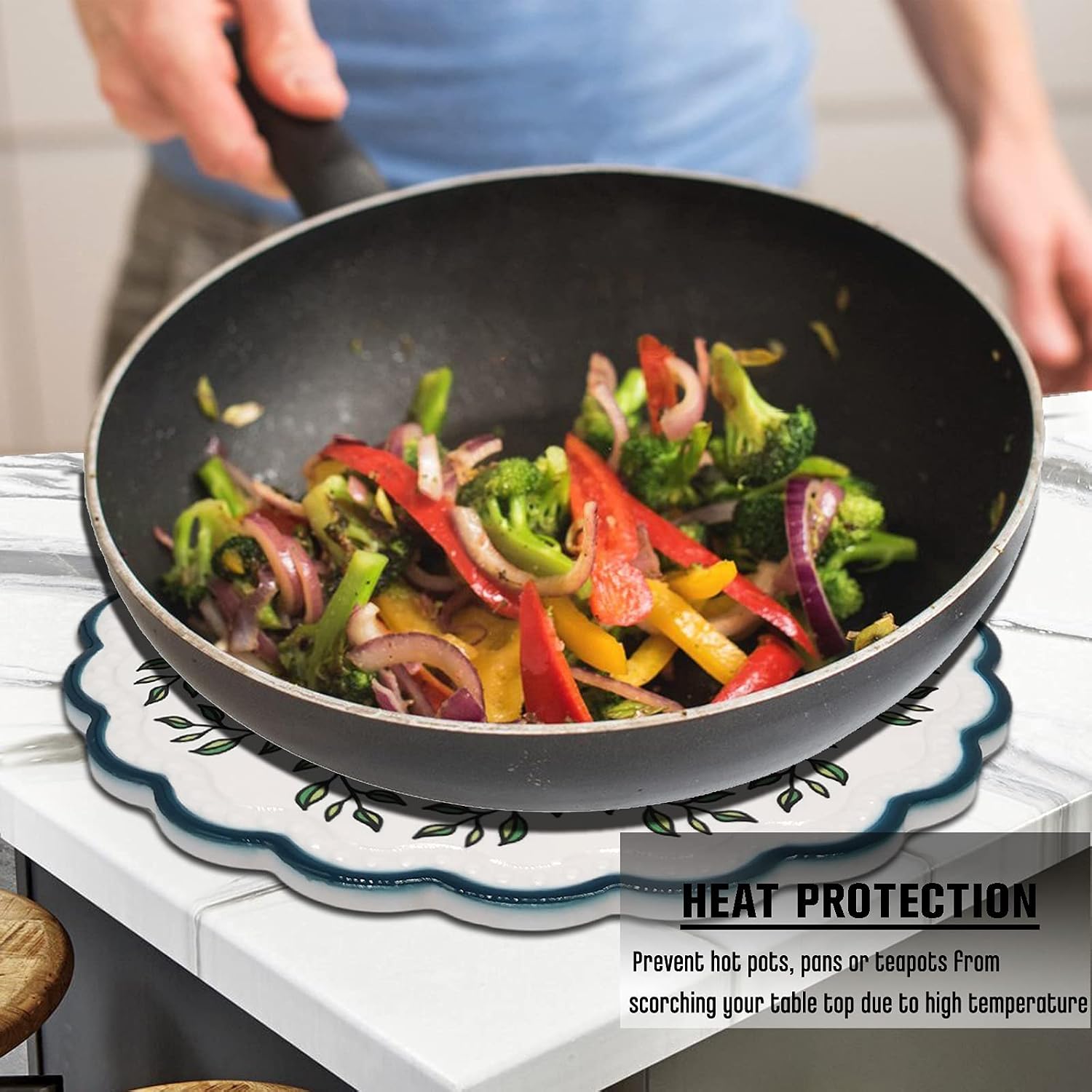 Ceramic Trivets for Hot Pots and Pans, Heat Resistant Mats, Trivets for Hot Dishes with Beautiful Flower Patterns and