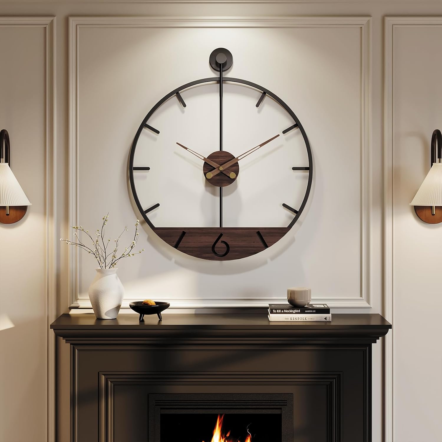 Cuspin 36 Inch Large Wall Clock Modern Walnut Clocks for Living Room Decor | Battery operated, silent non ticking