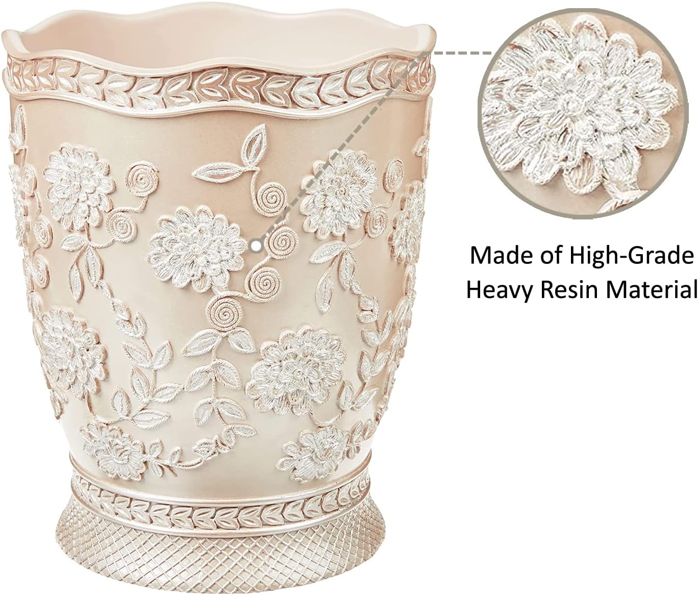 Zahari Home 2pc Rose Vine Bathroom Set Waste Basket & Tissue Cover Modern Classic Decor Stylish Unique Design Beautiful