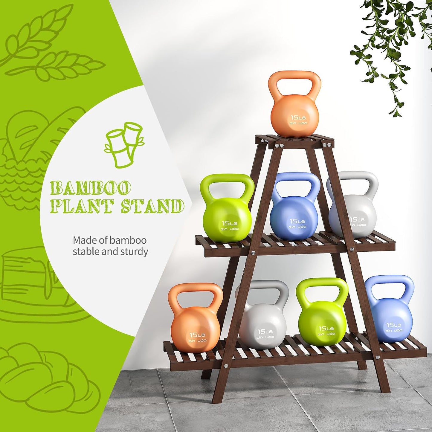 BMOSU Plant Stand Bamboo for Indoor Outdoor Tiered Plant Shelf 8 Potted Flower Holder Ladder Rack Garden Balcony Living